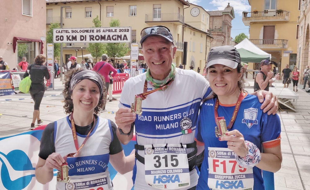 Tre protagonisti della 50km di Romagmna:Laura Colucci, Maurizio Colombo e Giuseppina Zucca