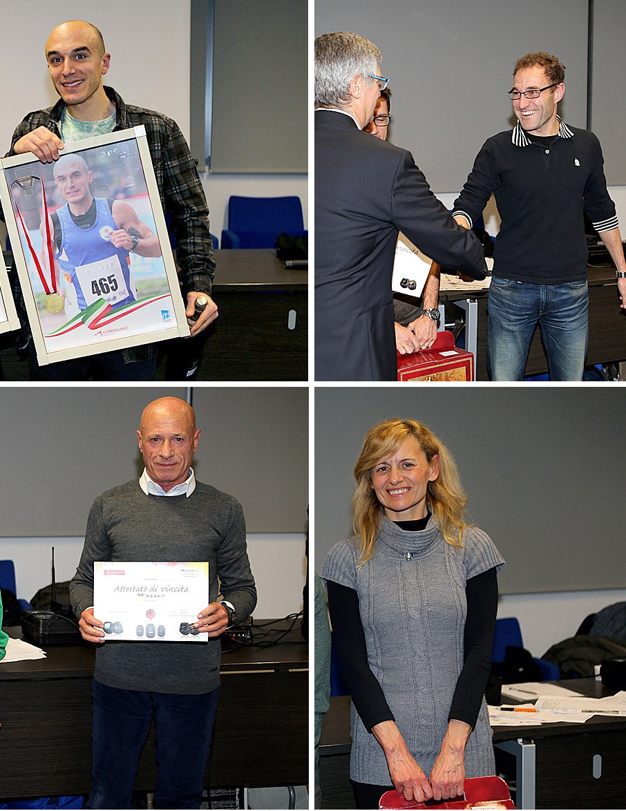 I premiati al Corrimilano: Jacopo Caracci, Cristiano Marchese, Aldo Borghesi e Giusy Verga. Per le foto si ringrazia Roberto Mandelli.