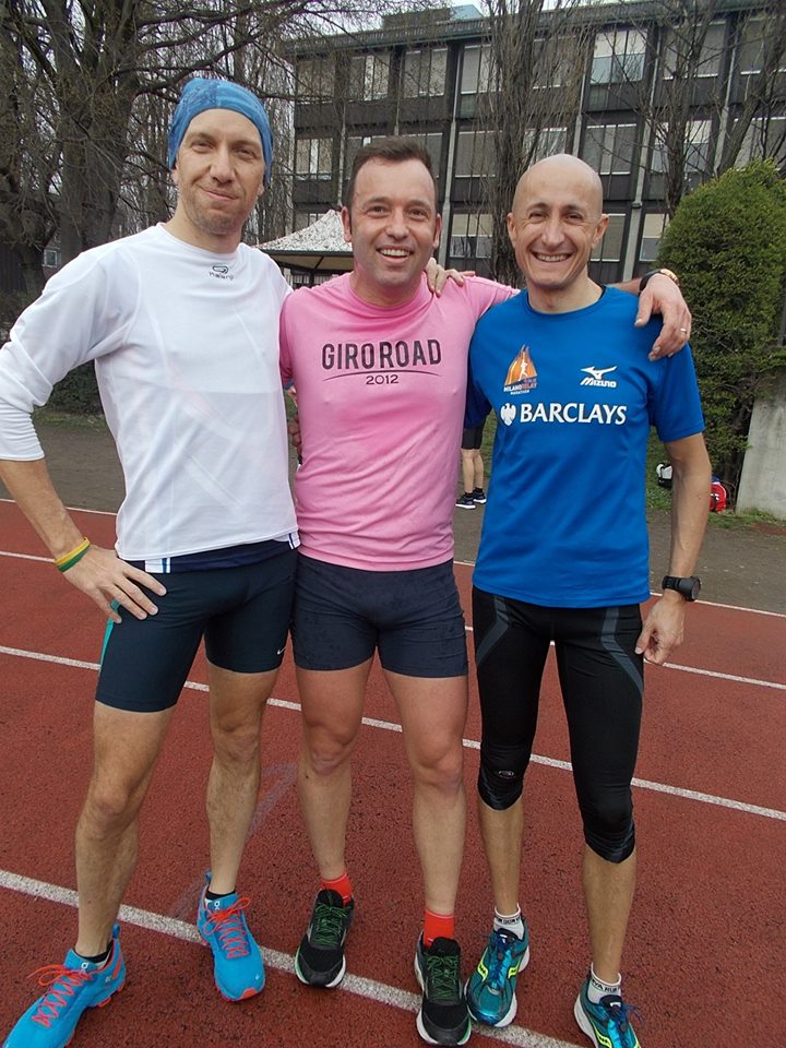 Il Mister, Marco Agujari e Marco Ronchetti sorridenti alla fine dell'allenamento.